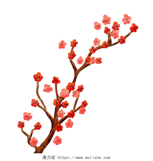 水彩梅花树枝腊梅红梅冬日背景元素水彩梅花元素